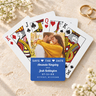 Baraja De Cartas Azul Real Moderno Foto Corazón Salva la Fecha