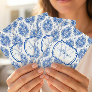 Baraja De Cartas Azul Toile de Jouy con Estampado de Damasco Francé