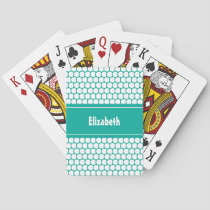 Baraja De Cartas Azul Turquesa y Blanco Nombre Personalizado Geomét