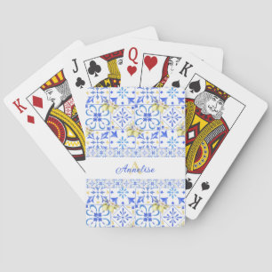 Baraja De Cartas Azulejo Azul Patrón de Limón Country Francés Monog