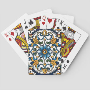 Baraja De Cartas Azuleju español marroquí azul amarillo blanco negr