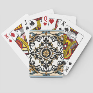 Baraja De Cartas Azuleju español marroquí azul amarillo blanco negr