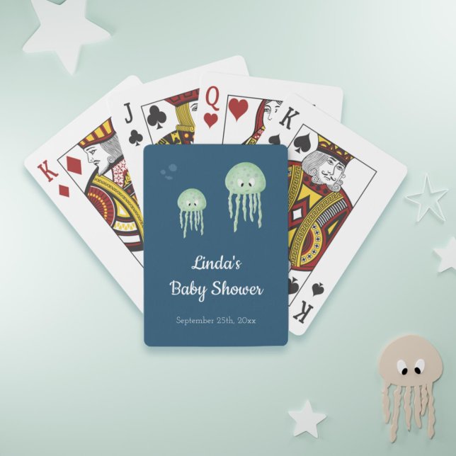 Baraja De Cartas Baby Shower Blue Under Sea Jellyfish (Cute jellyfish baby shower playing cards for your under the sea theme party)