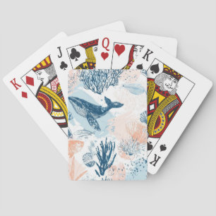 Baraja De Cartas Ballena Costera Vida Marina Coral Azul Melocotón (