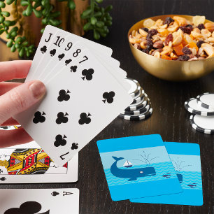 Baraja De Cartas Ballena Náutica y Velero Océano Mar Azul