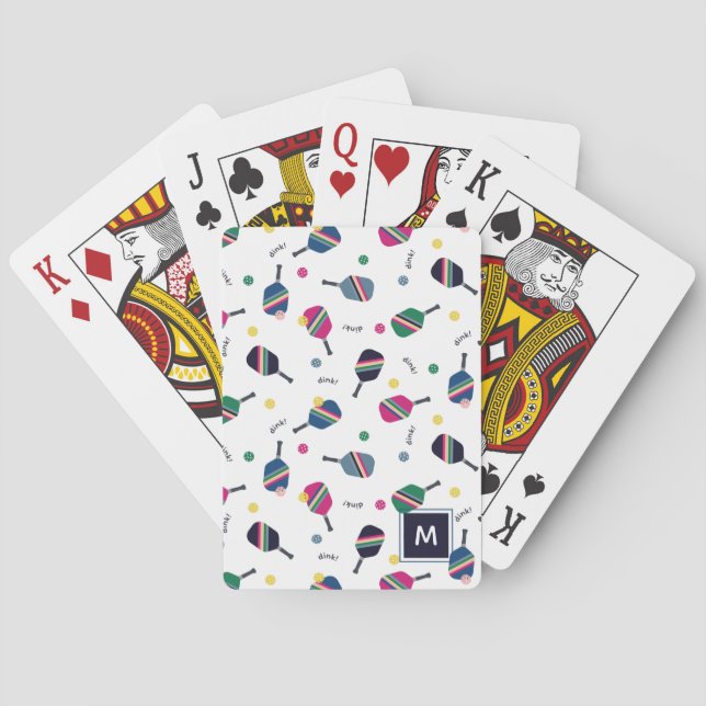 Baraja De Cartas Baloncesto Monograma personalizado rosa verde azul (Reverso)