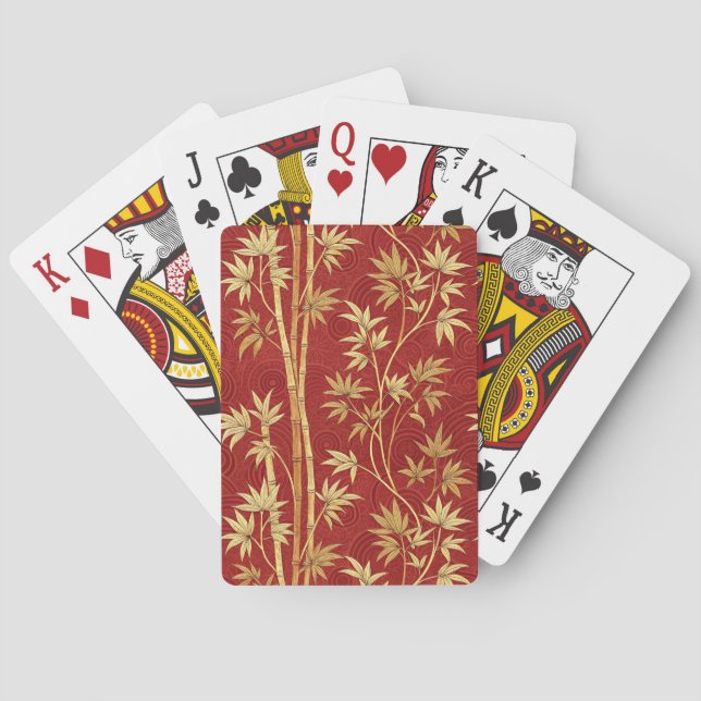 Baraja De Cartas Bambú Carmesí Este Asiático (1) (Reverso)