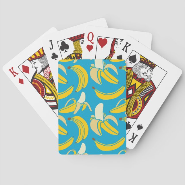 Baraja De Cartas Bananas amarillas, patrón de fondo azul (Reverso)