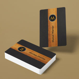 Baraja De Cartas Banda de color de madera monogramada en negro