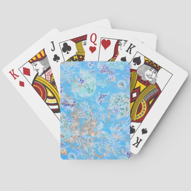 Baraja De Cartas Banda floral azul pastel (Reverso)