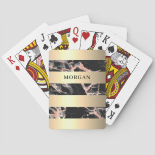 Baraja De Cartas Bandas de oro, mármol negro y rosa dorado, nombre