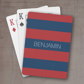 Baraja De Cartas Bandas de rugby rojo y azul marino con nombre pers