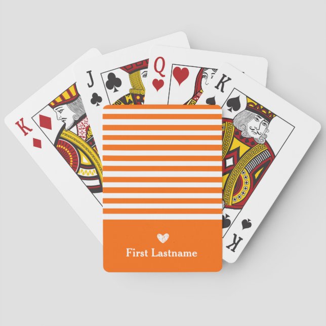 Baraja De Cartas Bandas modernas con Naranja de monograma cardíaco  (Reverso)