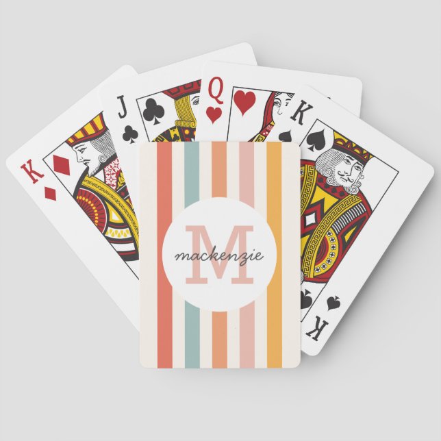 Baraja De Cartas Bandas retro-coloreadas monogramadas personalizada (Reverso)
