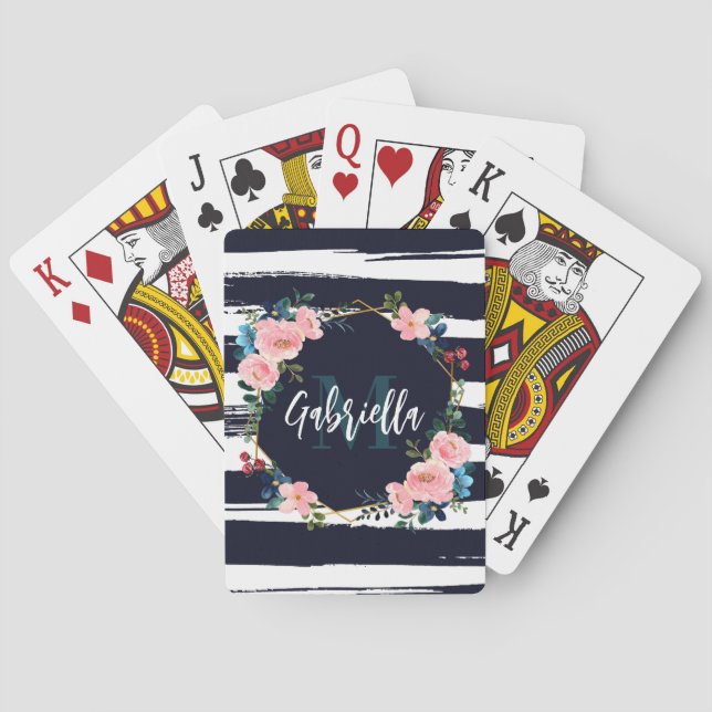 Baraja De Cartas Bandas Y Monograma Floral (Reverso)