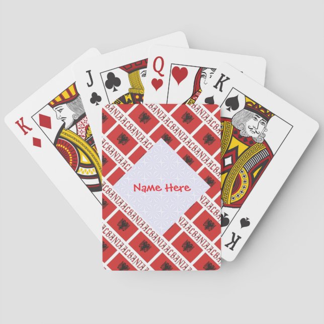 Baraja De Cartas Bandera albanesa con azulejos rojos personalizados (Reverso)