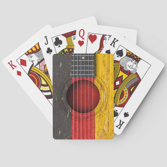 Baraja De Cartas Bandera alemana en la guitarra acústica vieja (Reverso)