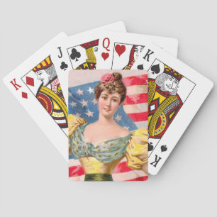 Baraja De Cartas Bandera Americana Dama Libertad Independencia