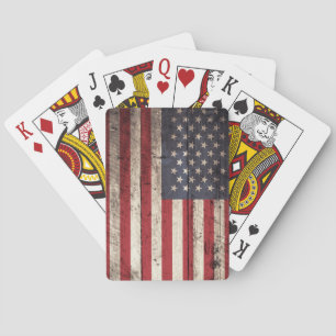 Baraja De Cartas Bandera americana en grano de madera viejo