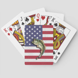 Baraja De Cartas Bandera Americana Patriótica Pesca de Lubina de Bo