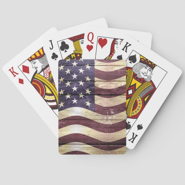 Baraja De Cartas Bandera Americana Vintage Wood (Reverso)