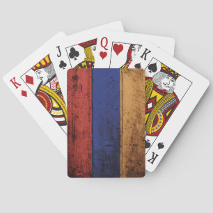 Baraja De Cartas Bandera de Armenia en grano de madera viejo