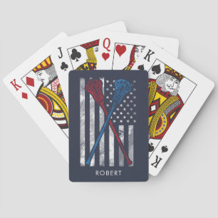 Baraja De Cartas Bandera de época y Lacrosse Bats Groomsmen Persona
