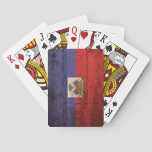 Baraja De Cartas Bandera de Haití en grano de madera viejo