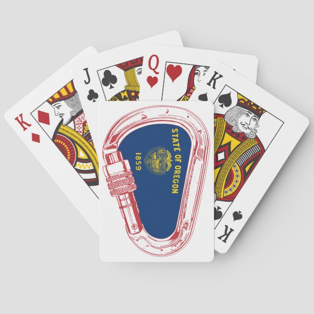 Baraja De Cartas Bandera de Oregón Escalando Carabiner (Reverso)