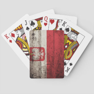 Baraja De Cartas Bandera de Polonia en grano de madera viejo