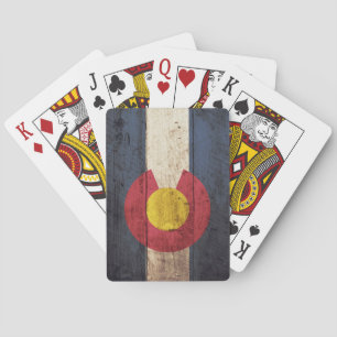 Baraja De Cartas Bandera del estado de Colorado en grano de madera