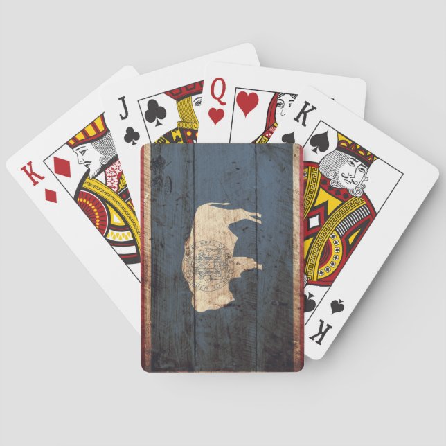 Baraja De Cartas Bandera del estado de Wyoming en grano de madera v (Reverso)