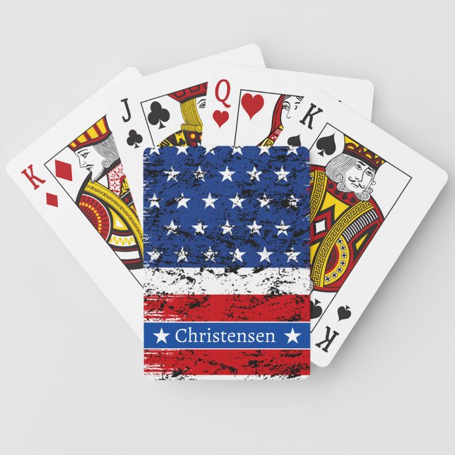 Baraja De Cartas Bandera estadounidense 4 de julio nombre veterano  (American Flag 4th of July Patriotic Veteran Name Poker Cards)