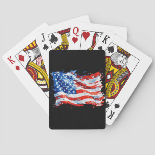 Baraja De Cartas Bandera estadounidense acuarela 4 de julio