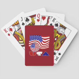 Baraja De Cartas Bandera estadounidense balón de fútbol rojo fondo