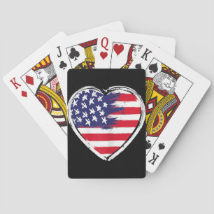 Baraja De Cartas Bandera estadounidense del corazón 4 de julio Estr