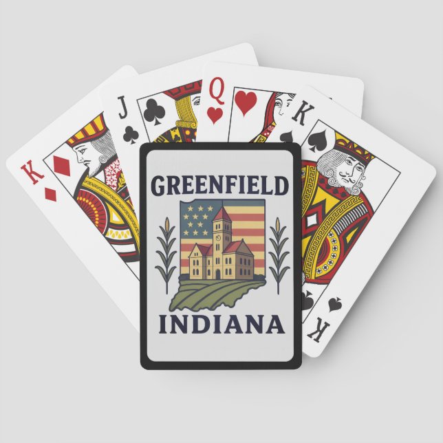 Baraja De Cartas Bandera estadounidense Greenfield Indiana (Reverso)