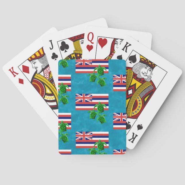 Baraja De Cartas Bandera hawaiana y tortugas verdes (Reverso)