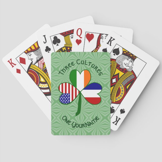Baraja De Cartas Bandera irlandesa francesa norteamericana Shamrock (Reverso)