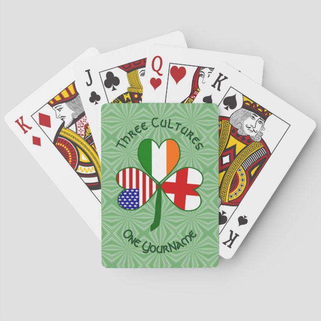 Baraja De Cartas Bandera irlandesa inglesa norteamericana Shamrock  (Reverso)