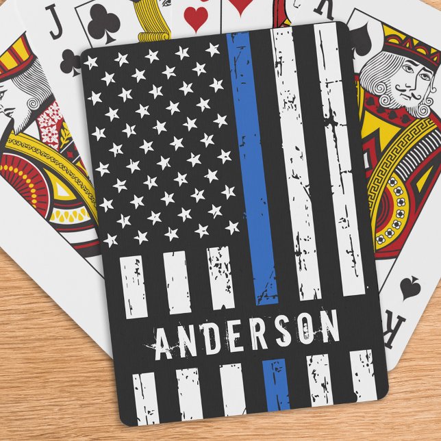 Baraja De Cartas Bandera policial personalizada Línea Azul delgada (Subido por el creador)