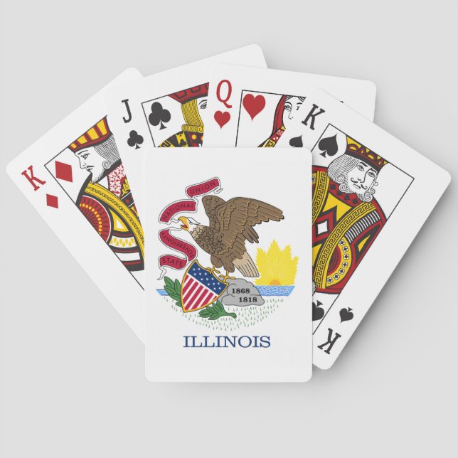 Baraja De Cartas Bandera y foco de Illinois (Reverso)
