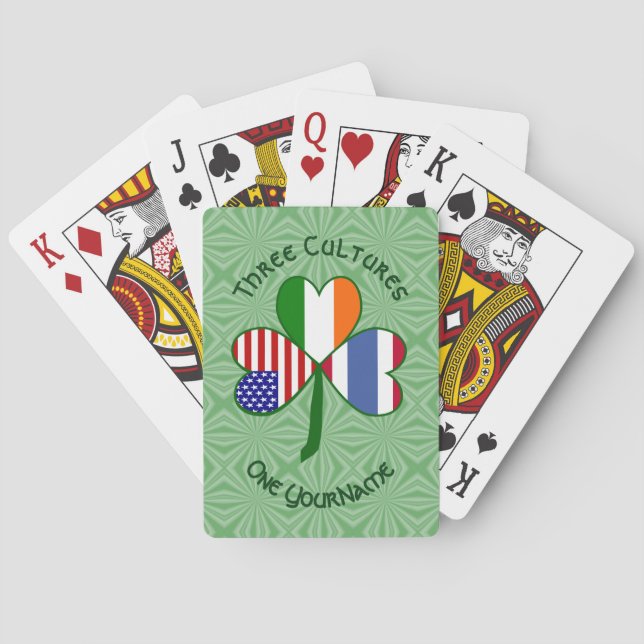 Baraja De Cartas Banderas irlandesas estadounidenses de Shamrock pe (Reverso)