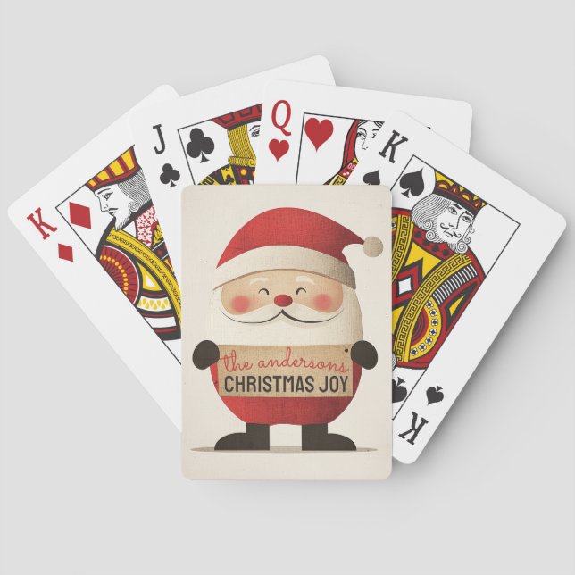 Baraja De Cartas Banner de Personalizable Cute Santa Holding (Reverso)