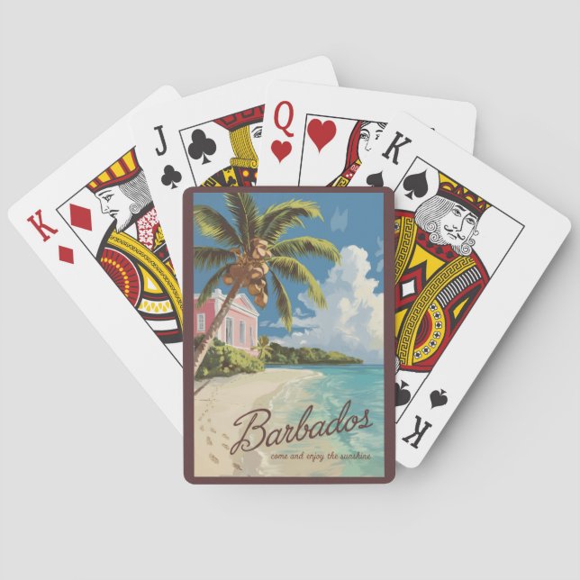 Baraja De Cartas Barbados Painterly Travel Art Vintage (Reverso)