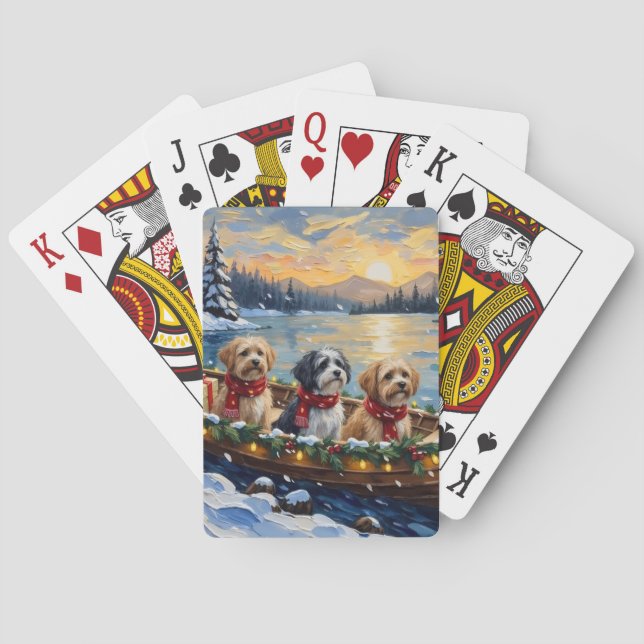 Baraja De Cartas Barca de Navidad con Lhasa Apso Vacaciones (Reverso)
