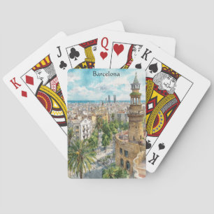Baraja De Cartas Barcelona España Cataluña Vista de Ciudad Pintura 