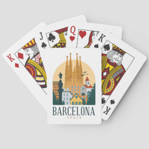 Baraja De Cartas Barcelona España Skyline - Etiqueta de equipaje
