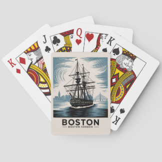 Baraja De Cartas Barco alto retro del puerto de Boston, náutica vin