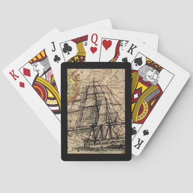 Baraja De Cartas Barco Antiguo y Mapa (Reverso)